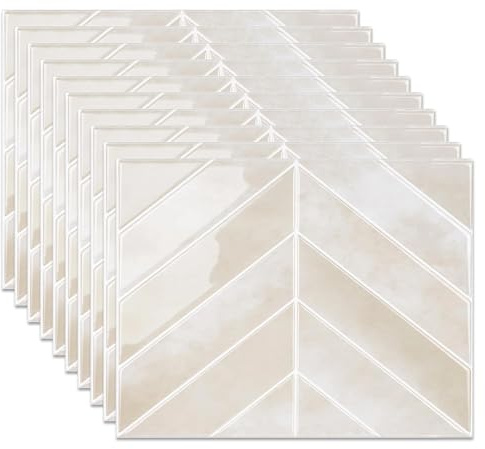 LUPATDY 10 Stück 3D Klebefliesen, Abziehen und Aufkleben Vinyl Fliesenaufkleber, Selbstklebende Klebe Fliesen küche, Wasserfest, Spritzschutz, Wandfliesen Selbstklebend für Bad Küche, Heller Sand
