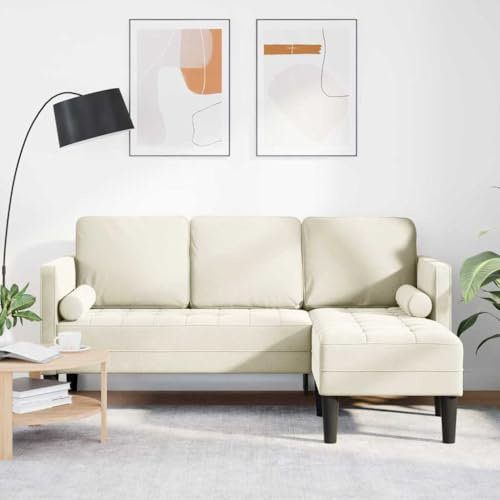Keeushr Samtsofa Polstergarnitur 4-teilig mit Kissen in Creme Polyester, Modernes Ecksofa Set mit Samtbezug und Modularer Konfiguration für Wohnzimmer