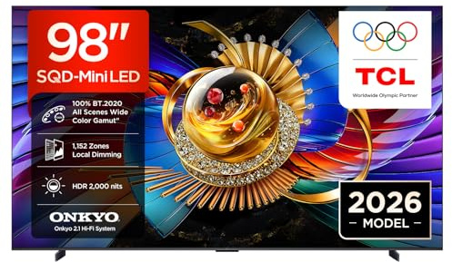 TCL TV 98Q7D Pro 98” SQD-Mini LED, 4K HDR 2000 nits, 1152 Zonas de atenuación, Google TV, Dolby Vision IQ y Atmos, 2.1 Onkyo,144Hz, Apple AirPlay 2 y Alexa