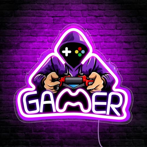 AOOTE Gaming Neon Sign, 6 Levels of Brightness Adjustment Gaming Zone Neons Sign, USB Power Decor LED Game Neon Signs, Game Letter Neons Signs for Teens Games Zone Bedroom Cafe Pub Club Wall Decor