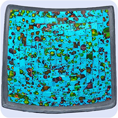 Simandra mosaikskål skål glaskal dekorativ skål mosaik konstverk glasstenar dekoration kvadrat färgglada medel färg blå