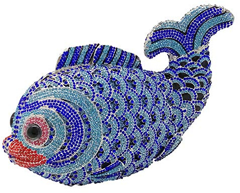 Boutique De FGG Fisch Kristall Clutch-Handtasche Damen Abendhandtasche Braut Hochzeit Strass Clutches Partytasche,Mini,Blau