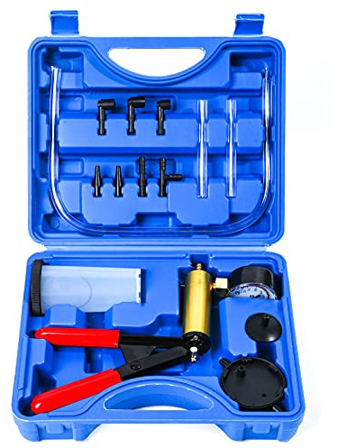 Yonligonju Brake Bleeder Kit with Hand Vacuum Pump with Gauge Adapters Automotive Brake Fluid Bleeding Set for Bike Car Truck (Blue)