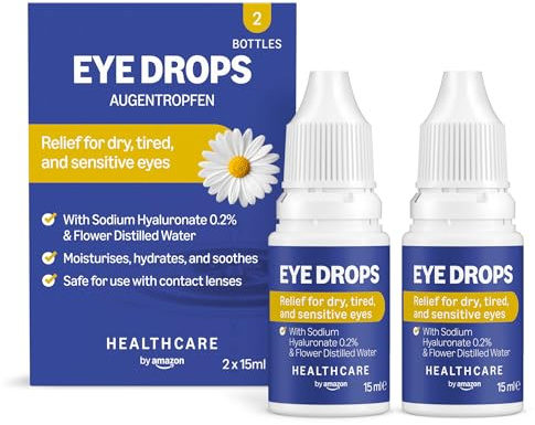 Healthcare by Amazon Augentropfen mit Natriumhyaluronat 0,2% und destilliertem Blütenwasser, 15 ml (2er Pack) (Früher eine Marke von Amazon Basic Care, identisches Produkt)