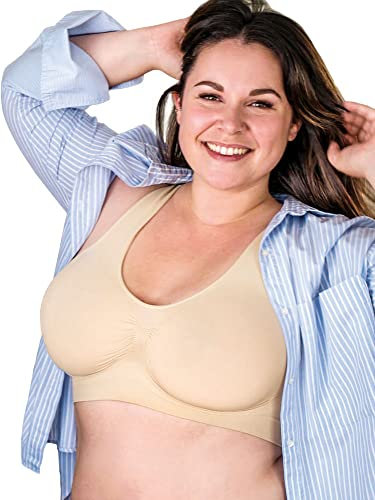 Plumpy Reggiseno Taglie Forti, Comodo, Senza Chiusure, Senza Ferretti, Senza Cuciture. Ampio Sottoseno da 83 Fino a 140cm (Beige, XL)