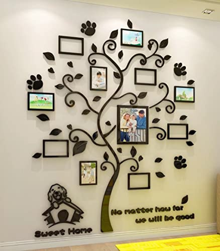 Wandtattoo Baum 3D DIY Wandaufkleber Familie Bilderrahmen Foto Hund Sticker Wandbilder Wandkunst Wanddekoration für Schlafzimmer Wohnzimmer Kinderzimmer Hause Kindergarten 1 Schwarz