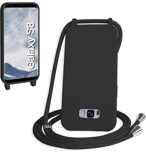 WenBaby Kompatibel med Samasung Galaxy S8-fodral, mobiltelefonkedja, skal, silikon, rep, halsband, mobiltelefonfodral med snöre, väska, fodral, TPU, stötfångare, skyddsskal för Samasung Galaxy S8 – svart