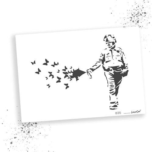 LaserCad schabloner banksy streetart (B035, cop spray fjärilar graffiti, DIN A4) stencil för graffiti, airbrush, konst, dekoration, för målning