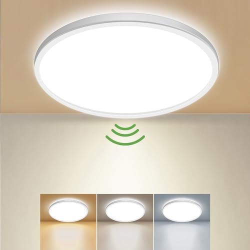 zemty LED Deckenlampe mit Bewegungsmelder, 18cm 15W Rund Flach Deckenleuchte Bewegungssensor Innen, Warmweiß/Neutralweiß/Kaltweiß Lampe für Schlafzimmer Flur Küche Bad Balkon Treppe