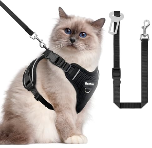 Cat Harness and Leash for Walking, The Upgrade Can be Adjusted in Four Directions and Breathable Cat Harness for Anti Escape that can be Fitted and Positioned, Reflective Strips Harness, Black, M