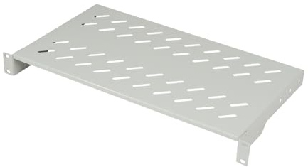 Koscom Connect Fachboden für Netzwerkschrank 19 Zoll I Server Rack Ablage | 1 HE Server Rack Ablagefach 483 x 250 x 45 mm I zum Festeinbau I Perforiertes Lochblech I Traglast 25 kg (Grau, 250 mm)