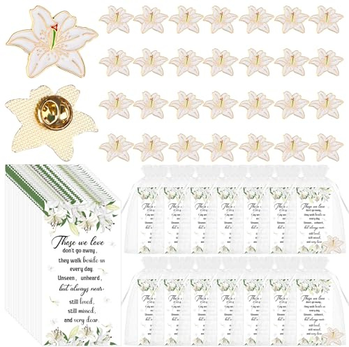 Broche commémorative en forme de lys pour célébration de la vie funéraire - Broche en forme de fleur de lys - Poème commémoratif - Sacs en organza - Cadeaux commémoratifs pour vos proches, taille