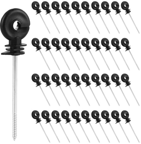 AKOLAFE 50Pcs Electric Fence Insulators Screw In Electric Fencing Ring Insulators Long Screw Type Wire Mesh Ring Insulator Wooden Post Insulator for Ropes, Wires and Strands
