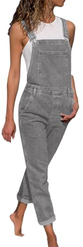 Denim Overalls for Women Loose Fit Jean Denim Bib Jumpsuit High Waist Denim Dungarees Casual Loose Sleeveless Overalls Rompers Adjustable Straps with Pockets