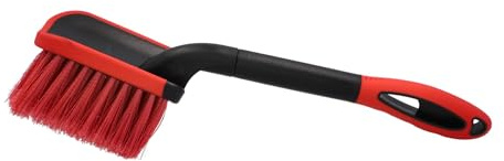 NIGRIN Performance Auto-Waschbürste, gründliche & schonende Reinigung von Fahrzeugen, auch für empfindliche Lacke, gummiummantelter Bürstenkopf, 38 cm Länge, rot/schwarz, 1 Stück