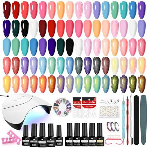 VANREESA Kit Semipermanente Unghie, 20 Colori Smalto Semipermanente Unghie con Lampada per Unghie 36W U V/LED, Kit Unghie Gel Completo con Base e Top Coat Set Manicure per Principianti