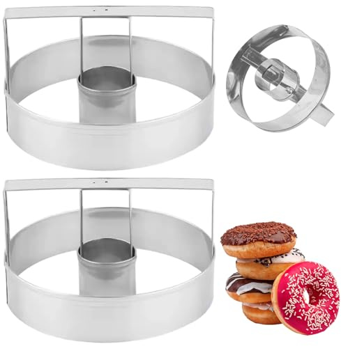 Cortador de rosquillas con orificio, cortador de rosquillas de acero inoxidable con mango, molde para, galletas y pasteles, 2 uds.