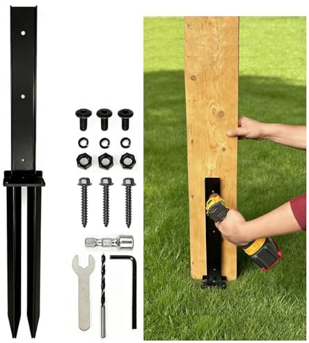 Anmas Power Heavy Duty Fence Post Repair Kit - 1 Pack Steel Support Spike for Tilted & Broken Wooden Posts | Rustproof, Durable Ground Post Support Anchor for Garden Fence Gate Pergola Mailbox