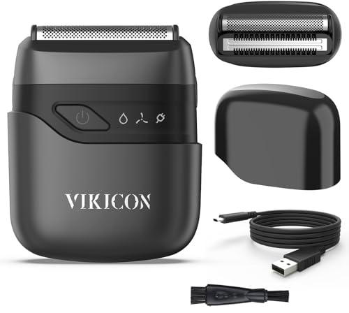 VIKICON Rasierer Herren Elektrisch, Mini Rasierer Herren, Folienrasierer Kabellos, Elektrorasierer für Bart und Gesicht, Nass- & Trockenrasur, USB-C Wiederaufladbar (Schwarz)
