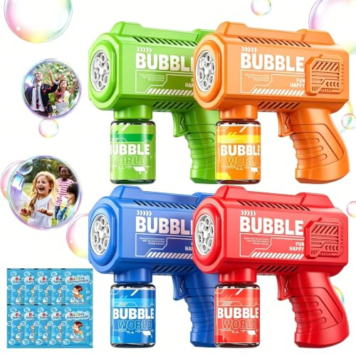 PANACARE Seifenblasenpistolen 4er Set, Seifenblasenmaschine Gun Kinder 5000+ Blasen/Min mit Seifenblasenlösung/LED Licht, Bubble Machine Geschenk für Kinder/Geburtstag/Party, Bubble Gun
