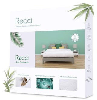 RECCI Protège Matelas 160 x 200 cm - 100% Fibre de Bambou, Ultra Doux, Hautement Respirant, Hypoallergénique, Silencieux, Drap Housse, Protège Matelas Imperméable, Couvre Matelas 160 x 200