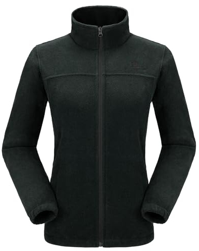 CAMEL CROWN Women Full Zip Fleece Jackets with Pockets Soft Polar Fleece Coat Jacket Sweater for Spring Outdoor New Black L