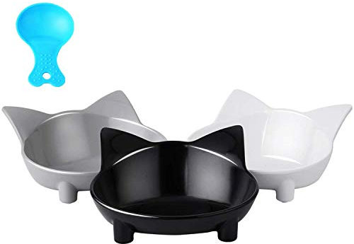 Katzennäpfe 3 Stück Futternapf Katze VIKEDI Katze Fressnapf, rutschfest Katzen Napf,Fütterung Schüssel Katze zur Linderung der Whisker Müdigkeit,Katze Fütter&Wasser napf mit Haustier Essenslöffel