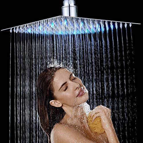 Rozin LED 16 Soffione di Doccia A Pioggia Quadrato Ultra Sottile Sensore di Temperatura 3 Colori Che Cambiano Cromo Lucido In Acciaio Inox