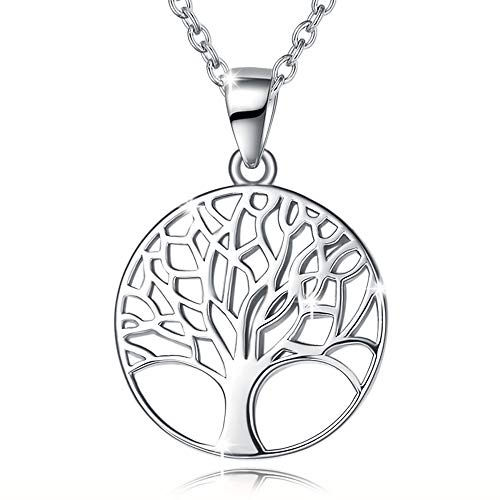 AGVANA Sterling Silver Necklace for Women Family Tree of Life Pendant Necklace Dainty Jewelry Anniversary Birthday Gifts for Women Mom Grandma Wife Daughter Her Yourself, 16+2