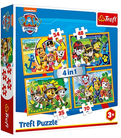 Trefl, Puzzle, Immer pünktlich, von 35 bis 70 Teilen, 4 Sets, PAW Patrol, für Kinder ab 4 Jahren