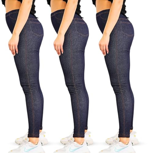 VR7 Ladies Slim Fit Jeans Leggings – Stretchy, High-Waist & Stylish Jeggings with Back Pockets Women’s Slim Fit Denim Look Jeggings for UK Sizes 3X Navy