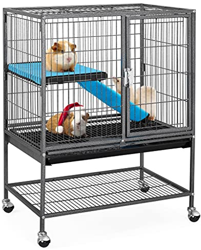 Yaheetech Small Animal Cage 85cm Metal Habitat for Pet Rats, Ferrets, Chinchillas with Rolling Stand, Removable Ramp & Lockable Doors