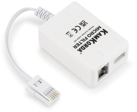 KamKorda Micro Filter Adapter – ADSL Microfilter RJ11 Splitter & Phone‑to‑Ethernet Adapter (BT/Sky/PlusNet/PlusTalk/Vodafone), White, Compact