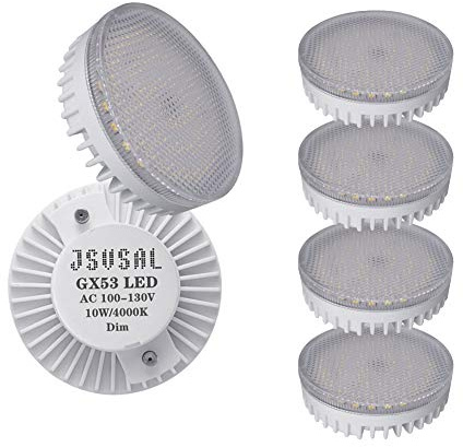 JSVSAL (4-Pack Dimmable 10W 120V GX53 LED Light Bulbs,Natural White 4000K LED Downlight Lamp, GX53 Base CFL Replacement Puck Lights for Cabinet, Showcase,Kitchen,Under Cabinet Counter Lighting