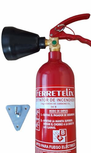 Ferretelix®. Extintor CO2 2 kgs dioxido de Carbono Incluye Soporte metálico de Pared y difusor (no Deja residuos) G
