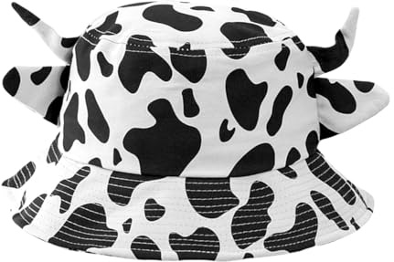 Lurrose Kuhmuster Bucket Hat Fischerhut Damen mit Kuhhörnern | Lustiger Sonnenhut für Sommer, Festival und Kostüm, einzigartiges Kuhdesign für Freizeit, Urlaub und Events, Größe 56-58 cm