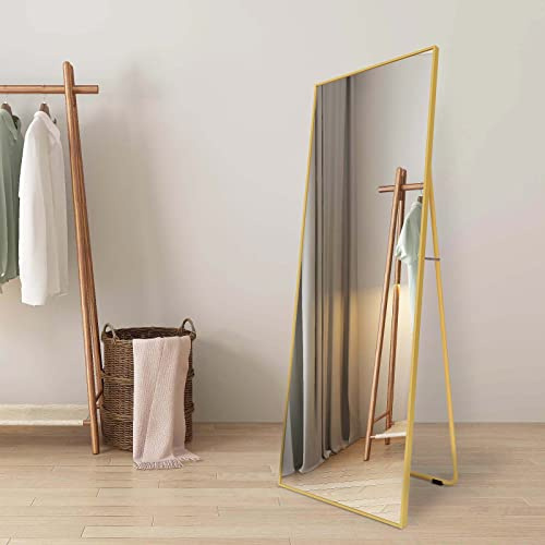 AUFHELLEN 140x50cm Standspiegel mit Gold Metallrahmen Ganzkörperspiegel | Rahmen aus Aluminiumlegierung, Gehärtetes Glas, Stehend Lehnend oder Hängend an der Wand für Schlafzimmer, Wohnzimmer Flur