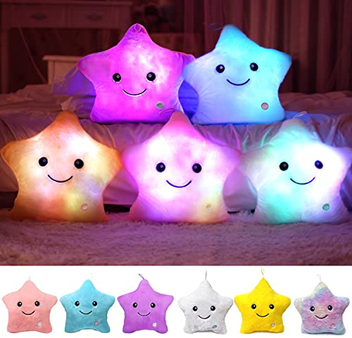 Kyduu Star Plush Pillow Decorative, plyschkudde, String Light Plush LED Star Pillow Decorative, gosig leksak, gosedjur i plysch för sömn, mjuk leksak (Lila)