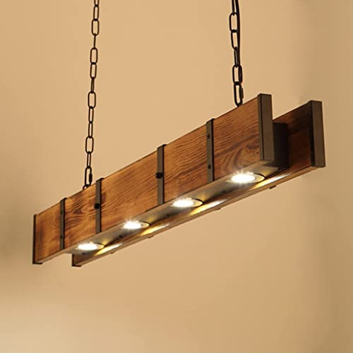 FUMIMID Holz Rustikal Pendelleuchte LED Retro Höhenverstellbar Bar Industrielle Kronleuchter Vintage Rechteckige Hängelamp