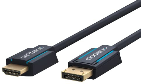 Clicktronic DisplayPort HDMI Kabel 4k 60 Hz unidirektional mit Signalverstärker - DP 1.4 zu HDMI 2.0 Adapterkabel - Monitorkabel Display Port auf HDMI 5m