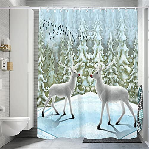 Duschvorhang 250x200cm ,Duschvorhänge Wasserdichter Anti-Schimmel Shower Curtains mit 12 C-Ringe,Verdickter Stoff,Waschbar Stoff Polyester 3D Duschrollo Badewanne Badezimmer Dekor Grauer Hirschwald