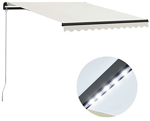 Hommdiy Gelenkarmmarkise Einziehbar mit LED Markise Balkonmarkise Sonnenmarkise Sonnenschutz Sichtschutz Terrasse Garten Mehrere Größen und Farben (300 x 250 cm, Cremefarbener Stoff, Grauer Rahmen)