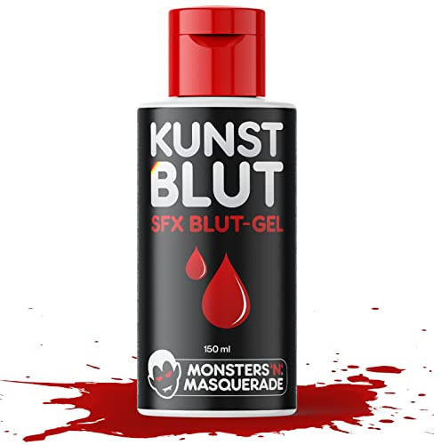 Monsters'n'Masquerade® – Profi Kunstblut 150ml | SFX Blut-Gel für Erwachsene aus Deutschland | Parfümfrei + Parabenfrei | Künstliches Halloween Blut Filmblut Vampirblut Zombieblut | Fasching, Karneval