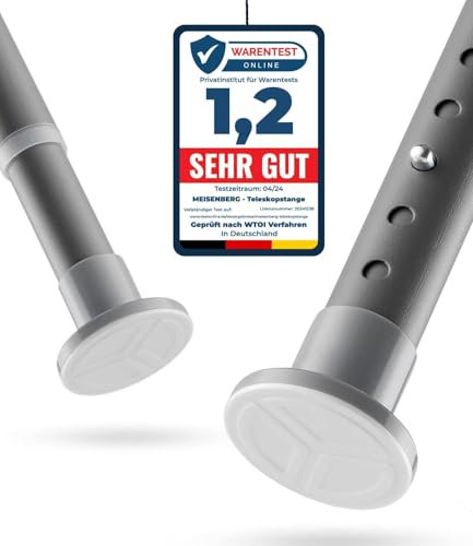 MEISENBERG Spannstange ohne Bohren 260-310cm, Grau, Ø 25 mm, Multifunktionale Teleskopstange zum Klemmen - Vorhangstange Klemmstange, Stange für Balkon, Türöffnungen und Kleiderschrank