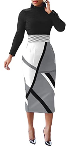shownicer Damen Bodycon Bleistiftkleid Elegant Lange Ärmel Business Kleider Retro Einfarbig Knielang Bodycon Hohe Taille Kleid Wickelkleid Cocktailkleid B Weiß M