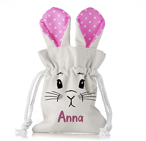 LIEBTASTISCH - Ostertasche Personalisiert mit Namen - Ostertüte zum Befüllen - Stoff Osternest Osterkorb Osterkörbchen für Ostergeschenke Kinder - Geschenktüte Ostern Geschenke - 26x15 cm (Rosa)