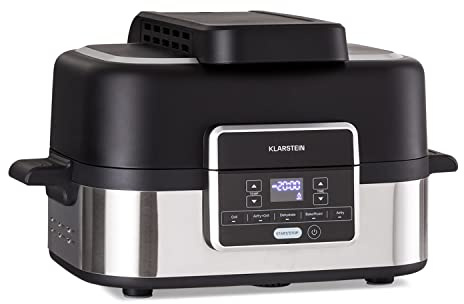 Klarstein 2-in-1 Heißluftfritteuse mit Grill, Airfryer mit Schnellaufheizung 1500W, XL Heissluftfritteuse, Luft Fritteuse zum Frittieren, Heißluftfritteuse + Zubehör, Grillplatte, Frittierkorb, 5L