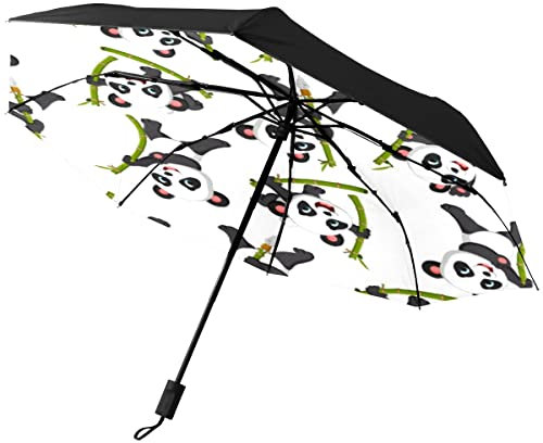 GISPOG Automatic Folding Umbrella, Panda Bamboo Waterproof Compact Sun and Rain Travel Umbrellas