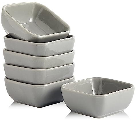 Swuut Keramik Tauchschüsseln Set von 6,3 Ounce Porzellan Kleine Mini Schüssel Quadratische Sojasauce Teller Gut für Tomatensauce, Sushi Soja, BBQ(Grau)