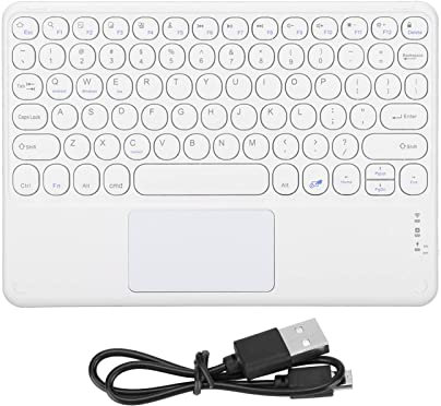Cyrank Tastiera Bluetooth Senza Fili, Mini Tastiera con Cappuccio Rotondo da 10 Pollici Tastiera Portatile per Tablet Tastiera Ricaricabile Impermeabile per PC Portatile per Telefono(Bianco)